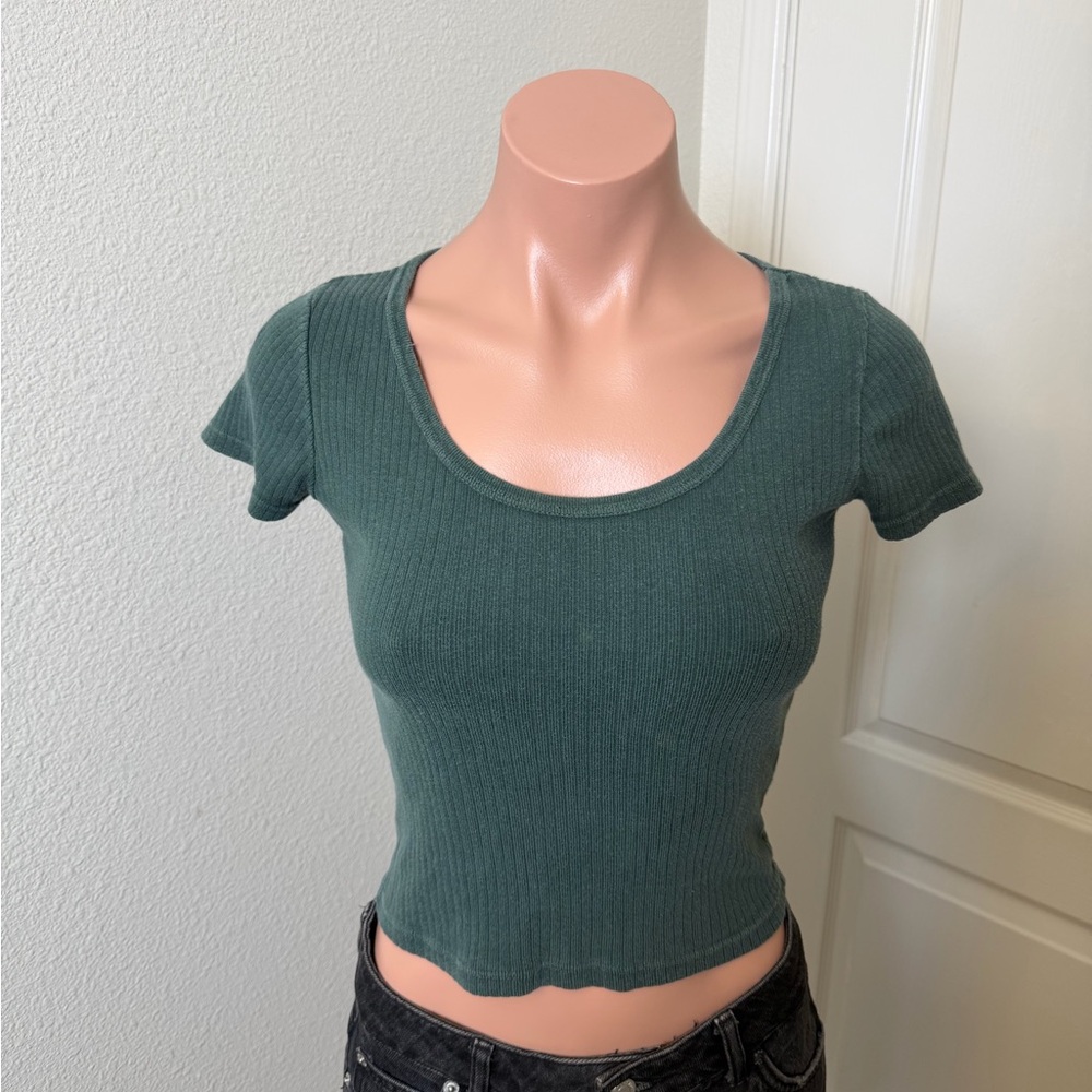 Brandy Melville Forest Green Ribbed Scoop Neck Crop Top